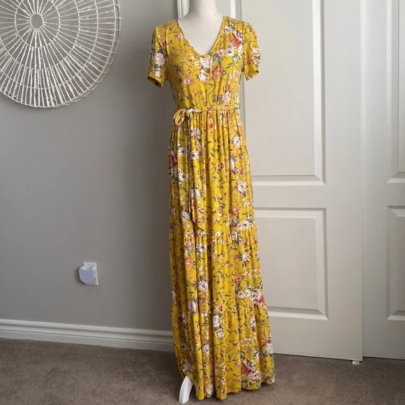 Love Kuza | Dresses | Love Kuza Yellow Floral Tiered Maxi Dress | Poshmark